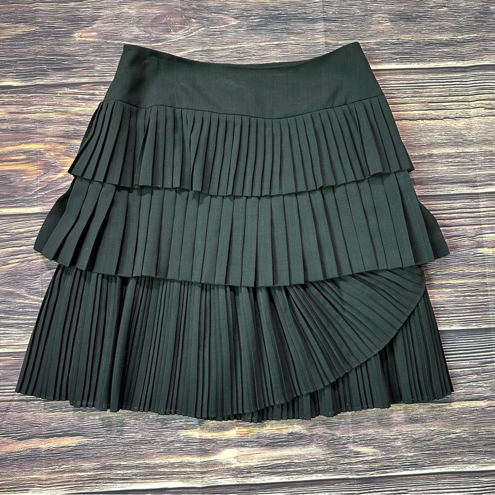 Women’s Carlisle Elegant Black Pleated Tiered Wool Blend Skirt